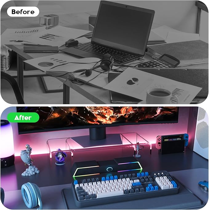 X-cosrack Clear Acrylic Monitor Stand Riser, 3 Shelves Adjustable Dual Monitor Stand with Anti-Slip Mat, Premium Desk Organizer for Home Office, Laptops, PCs, Printers, TVs