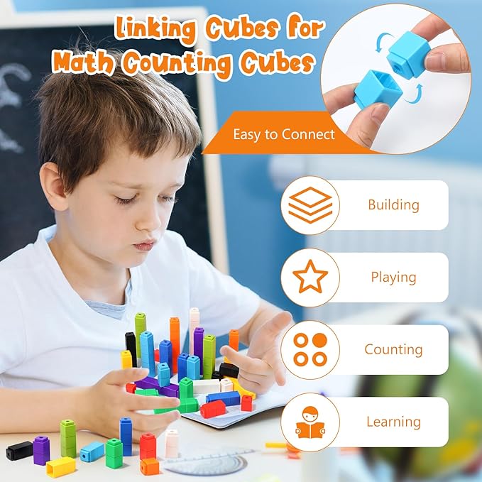 200 Pcs Light Blue Linking Cubes for Math Counting Cubes Manipulatives Plastic Counting Block Manipulative Classroom Learning Supplies for Educational Preschool Activities Boy Girl (Light Blue)