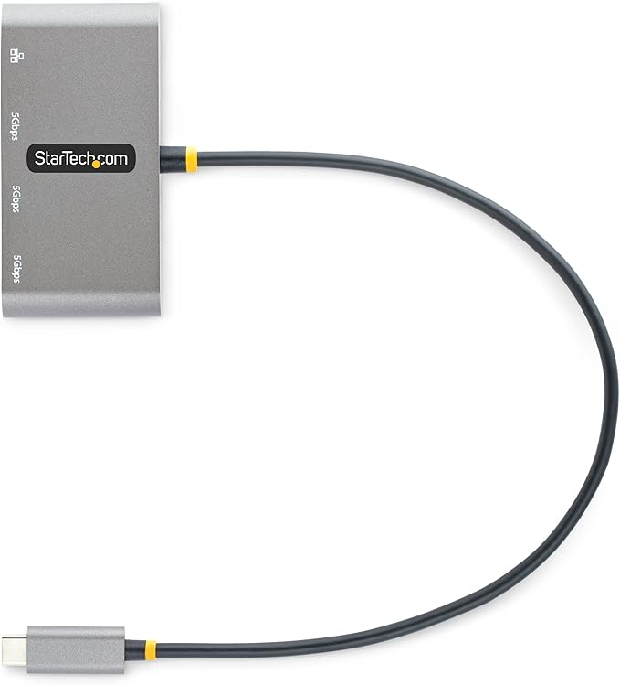 StarTech.com 3-Port USB-C Hub with Ethernet - 3X USB-A - Gigabit Ethernet - USB 3.0 5Gbps - Bus-Powered - 1ft/30cm Long USB Type-C Host Cable - GbE - Portable USB-C to USB-A Splitter (HB30C3A1GEA2)