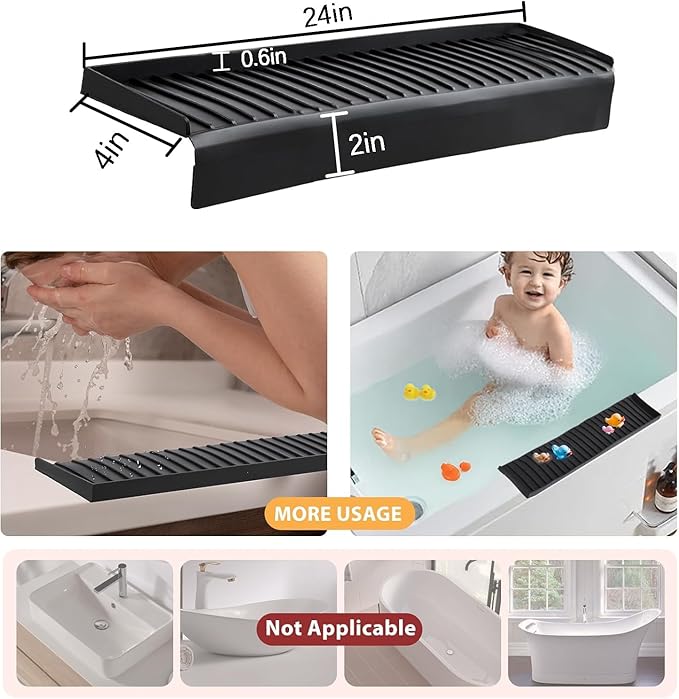 Sink Edge Protector with Suction Cup 4"x24", Silicone Sink Splash Guard for Kitchen & Bathroom, Protect Countertop from Scratches, Stains, for Stainless Steel Granite Quartz-Black