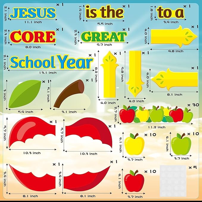 BeYumi 77Pcs Jesus is the Core to a Great School Year Christian Bulletin Board Set Cross Apple Name Tags Cutout Border Trim Back to School Faith Religious Classroom Sunday School Chalkboard Wall Decor