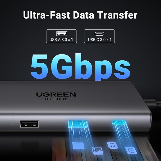 UGREEN Docking Station 10 in 1 Revodok Pro 210 USB C Dock Dual HDMI 4K@60Hz Single 8K@30Hz 100W PD 5Gbps USB C and USB A Data Ports Gigabit Ethernet, SD/TF Card Reader USB Hub Compatible for HP, Dell