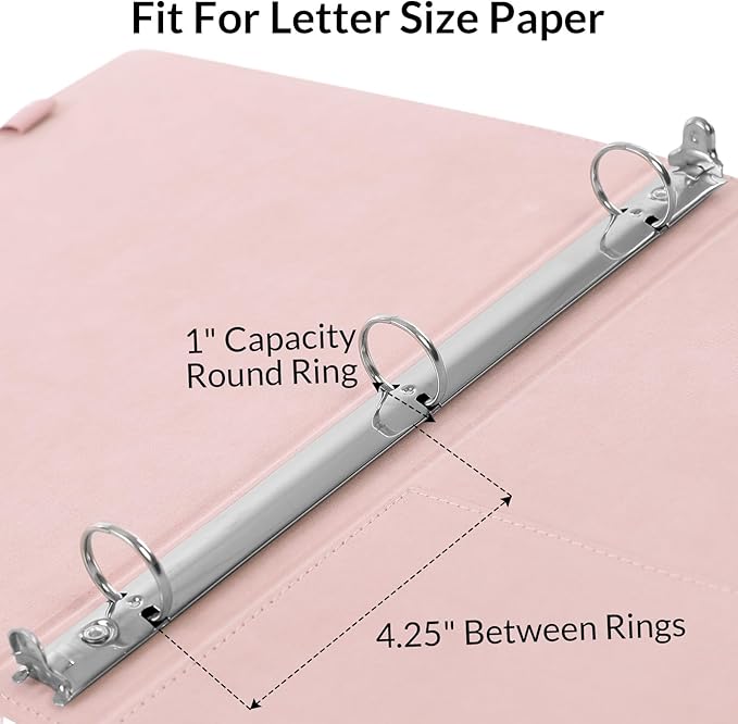 SKYDUE Pink 3 Ring Binder with Clipboard,1 Inch Linen Binder for 3 Hole Punch Letter Size Loose Leaf Paper with 5 Dividers, Pocket and Labels School and Office Supplies