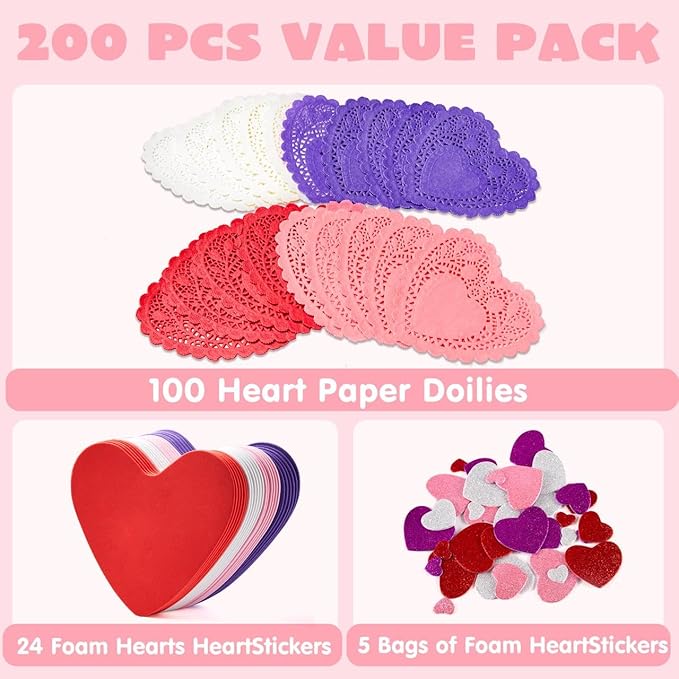 JOYIN 200 PCS Valentines Day Craft Gift Set with Heart Doilies, Tableware Decoration, Home Activitie, Kitchen Disposable Table Doilies, Valentine's Day Party Tableware Decoration