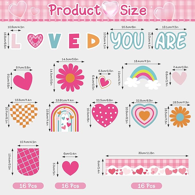 Valentine's Day Bulletin Board Set Valentines Classroom Decoration You are Loved Bulletin Board Borders Valentine's Day Loved Cutouts for Holiday School Office Chalkboard Wall Door Decor Supplies