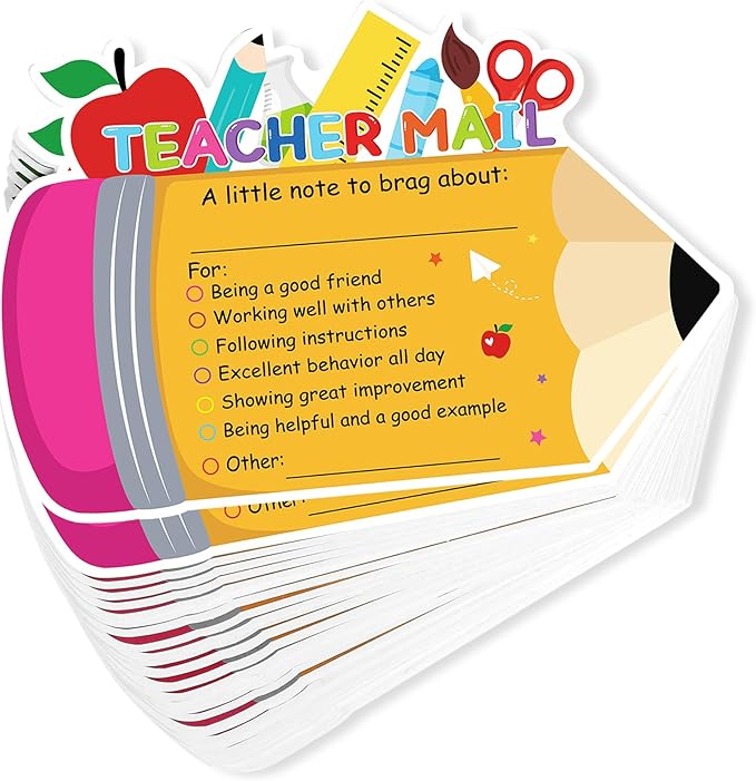 50Pcs Teacher Mail Notes to Parents, Double-Sided Happy Mail from Teacher, Brag Cards for Students Behavior Classroom Must Haves to Send Home for Preschool Kindergarten Elementary School Supplies