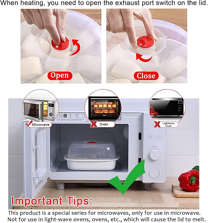 Microwave Steamer with Lid and Tray, Vegetables Steamer for Microwave Bowl, Microwavable Cookware Supplies (1 - Layer)