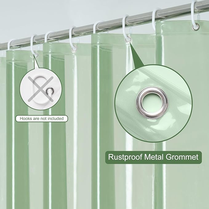 UFRIDAY Sage Green Clear Shower Curtain Liner, 72 x 78 inches, Long Plastic Bathroom Shower Curtain with Rustproof Metal Grommets and 5 Weighted Magnets