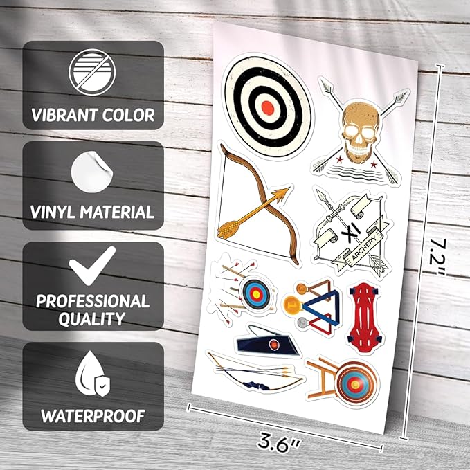 Archery Target Bow Arrow Trophy Quote Design for Lovers Sports Enthusiasts Teens 50pcs Stickers Pack Vinyl Wall Decoration Bike Car Hat Bumper Bedroom Kids Adults