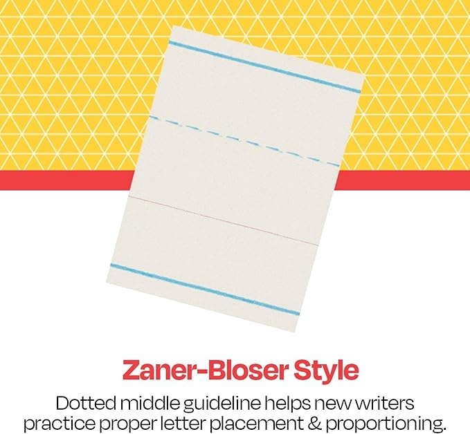 School Smart Zaner-Bloser Writing Paper, Handwriting Practice Lined Paper, Grade K Learning, 1-1/8 Inch Rule, 10-1/2 x 8 Inches, 500 Sheets (Pack of 10)