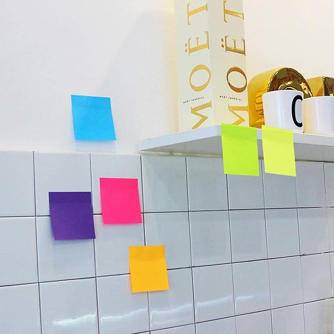 THE CEO Fluorescent Stick on Notes for Easy Organization - Colorful Sticky Note Pad in Vibrant Pastel Shades for Clear, Visible Reminders - Small Notepads for Home, Office, or School Use - 100 Ct. 3×3