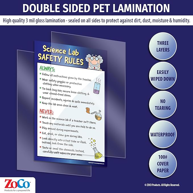 ZOCO – Science Lab Safety Rules (12x18) & Classroom Rules (17x22) – Laminated Poster Set – 2-Pack for Middle & High School Classrooms, Teacher Supplies