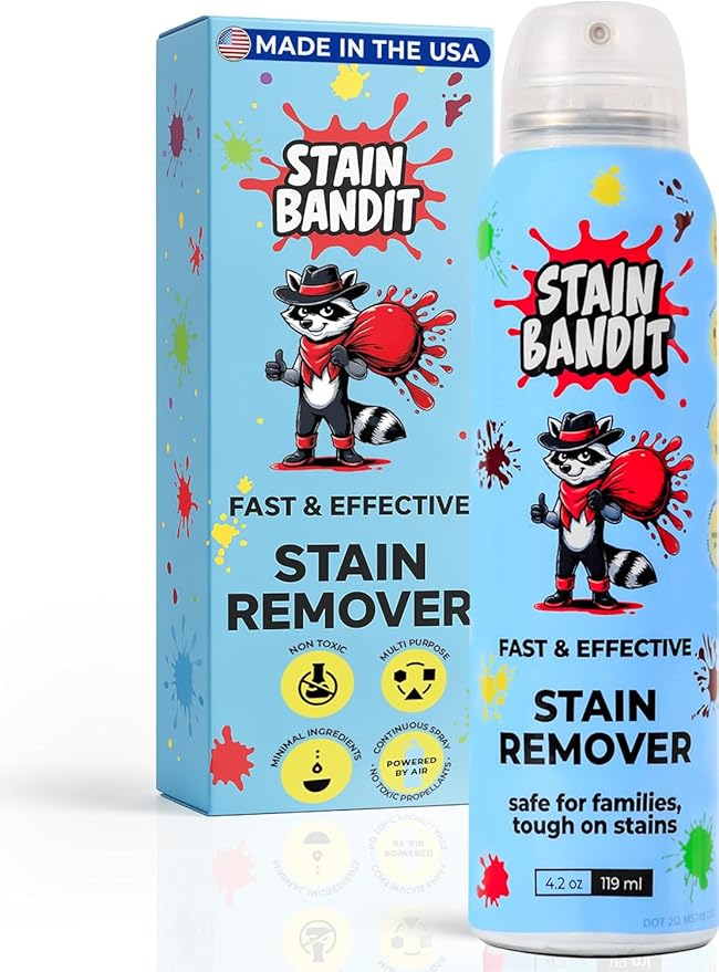 Stain Remover Spray - Non-Toxic, Family Safe Formula - Bag-On-Valve 360 Continuous Spray - Powerful Natural Cleaner for Clothes, Upholstery, Carpet, Car Seats & More - 4.2 oz