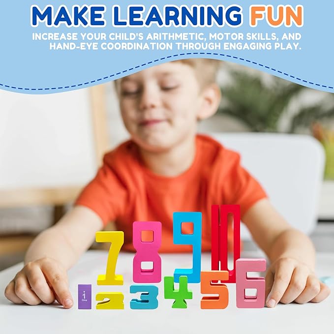 20Pcs Wooden Number Building Blocks,Montessori Number Blocks Math Learning Digital Building Blocks Digital Educational Counting Learning Toys for Parent-Child Interaction Skills Valentines Day Gifts