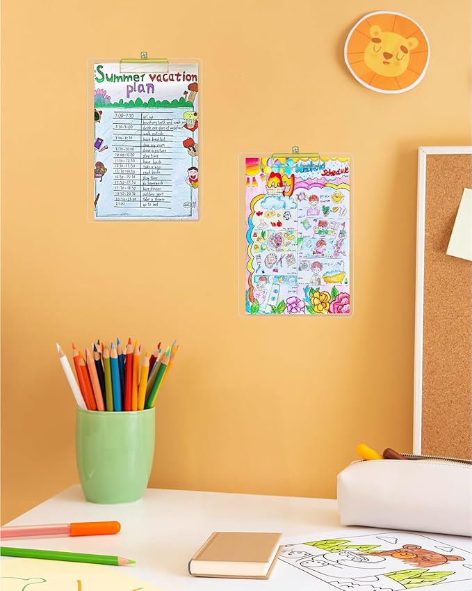 Honagu Acrylic Clear Clipboards, Transparent Plastic Clipboard with Gold Strong Clip Hidden Hanging Hole, A4 Letter Size Clipboards for Nurses, Art Student, Teachers,School & Office Supplies, 6PC