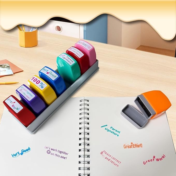 Teacher Stamps for Grading Classroom Stamp for Teachers Valentines Day Gifts Parent Signature Homework Motivational Encouraging Reward, Back to School Homeschool New Teacher Supplies Essentials(16PCS)