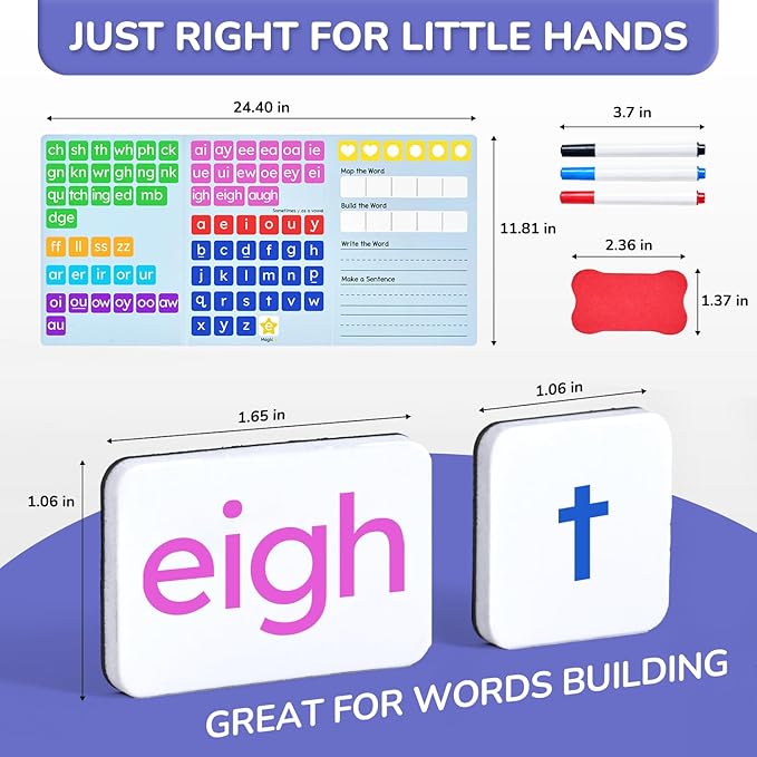 JoyCat 265 Phonics Magnetic Letter Tiles with 3 Word Folder - Hooked on Phonics Set Storage Case, Letter Sound Alphabet Letters, Preschool Pre k Classroom Materials