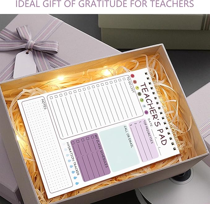 Teacher To Do List Notepad, 8.3x5.8 Inch Teacher Notepad, Spiral Checklist Notebook for Class Schedules, Daily Planner, School Tasks and Goal Setting (Purple)