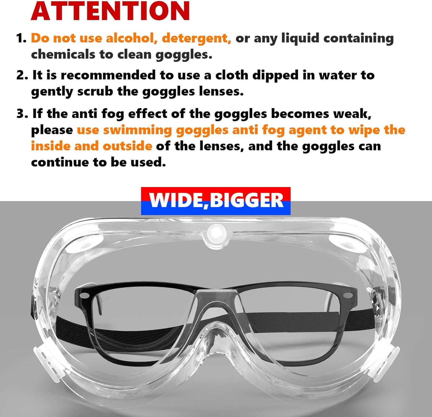 Super More 3PCS Anti-Fog Protective Safety Goggles Clear Lens Wide-Vision Adjustable Chemical Splash Eye Protection Soft Lightweight Eyewear