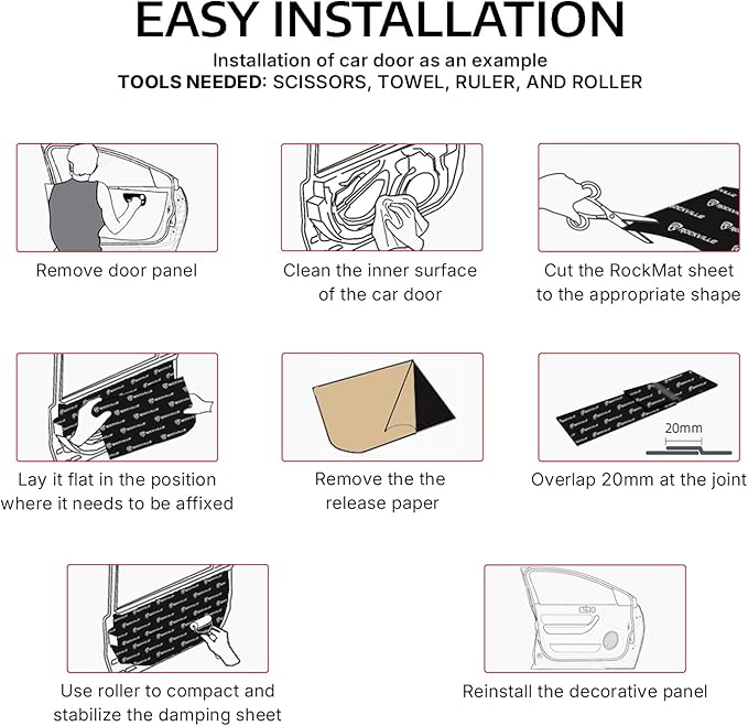 Rockville RockMat 37-25 37 Sq Ft Butyl Sound Deadening Mat 2.5MM 100 Mil, Aluminum Foil Backing, Heat Resistant, Vibration and Noise Damping for Car Truck Van RV Marine