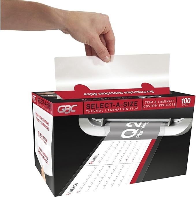 GBC Select-A-Size Thermal Lamination Film, 3 Mil x 100' Laminating Roll for 9" & 12" Pouch Laminators, Customized Sheet Size, Glossy Finish, Trimmer Included (39069)