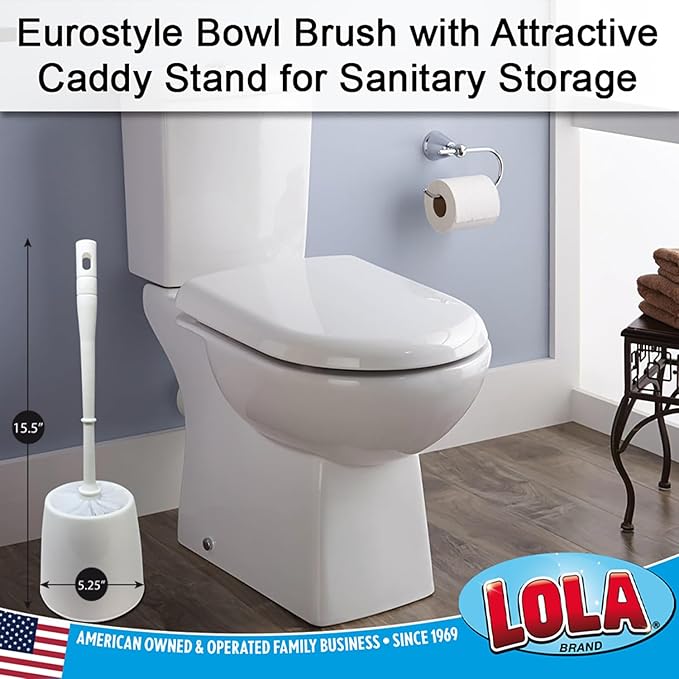Toilet Brush and Holder Set, by LOLA, 6 Pack, Classic Version, Durable Bristles for Deep Cleaning, w/Compact Space Saving Storage Holder