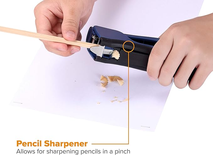 Bostitch Office Dynamo Stand-Up Stapler with Built-in Pencil Sharpener, Staple Remover and Staple Storage, Navy Blue (KT-B696-BLUE)
