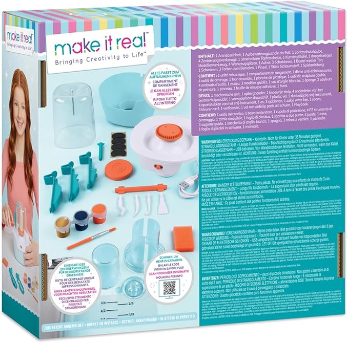 Make It Real Mini Pottery Studio - 26-Piece DIY Pottery Kit with Mess-Free Air Dry Clay - Create 10 Miniature Projects, Beginner to Master Levels - Innovative Centering Tool - Great for Kids Ages 8