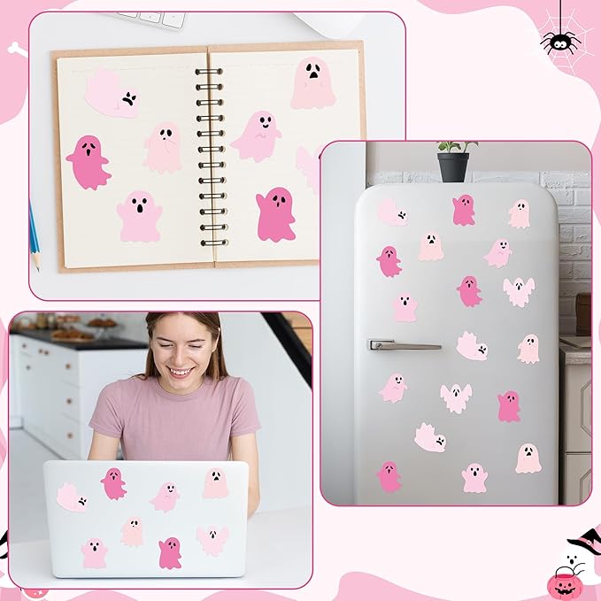 Bright Color Sticky Note - 72pcs Christmas Pink Ghost Super Sticky Note Pads Pen Ribbons Set Sticking Power Memo Pads School Supplies Office Product Page Markers Clean Removal Strong Adhesive