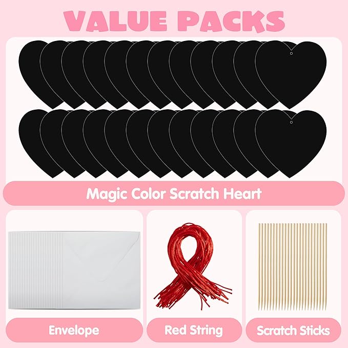 JOYIN 36 Packs Valentines Day Gifts Cards for Kids Magic Color Scratch Heart Rainbow Scratch Paper Heart Valentine Crafts and Art for Kids Classroom Exchange Create Rainbow Art Without Ink