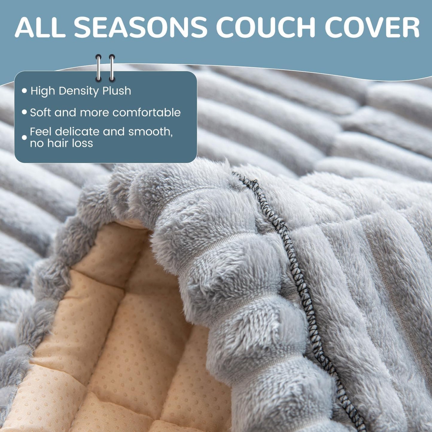 OTOB Couch Cover for Dogs Washable, Non Slip Plush Sofa Covers for 3 Cushion Couch, Fuzzy Pet Friendly Mat Bed Furniture Protector Sofa Slipcover, All Seasons (Gray, 27.6" x 70.9")