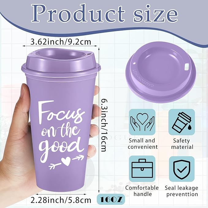 12 Pcs Inspirational Gifts for Employee Coworkers Staff Teammate, 16oz Reusable Plastic Coffee Cups with Positive Sayings, Bundle Gifts for Woman Man Coworker (Light Morandi,Inspirational)