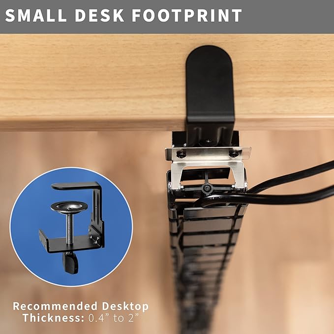 VIVO No Drill Clamp-on Desk Vertebrae Cable Management Kit, Adjustable Quad Entry Flexible Cord Organizer for Home Office, Black, DESK-AC01P-B