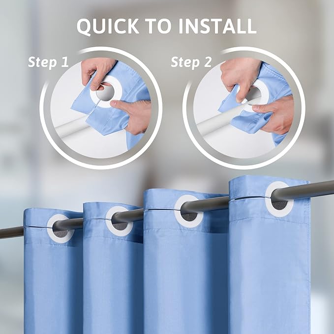 No Hook Stall Size Shower Curtain,48 x 84 Inch Small Half Narrow Shower Curtain Liner,Waterproof Fabric Bathroom Curtains with 6 Plastic Split Grommets,Hotel Grade Machine Washable,Light Blue