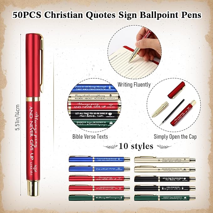 Spakon 50 Set Christian Gifts Bulk Easter Mother's Day Church Sticky Note Spiral Notebook Bible Verse Ballpoint Pen Prayer Journal Religious Scripture Notepad Sunday School Teacher Party Favors