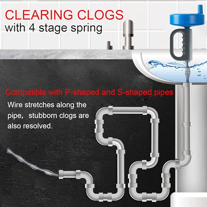 Drain Clog Remover (5pcs)＆Drain Auger 16 FT (1pcs)＆Drain Snake Hair Remover (1pcs),Toilet Plumbing Snake Set for Toilet Sewer Shower Kitchen Bathroom Tub Clogged Drains Opener Cleaning Tool