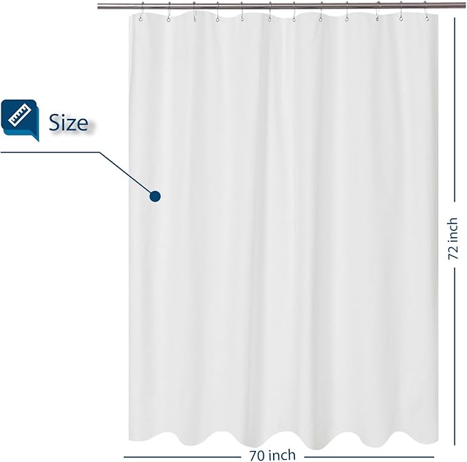 Barossa Design Soft Light-Weight Microfiber Fabric Shower Liner or Curtain, Hotel Quality, Machine Washable, Water Repellent, White, 70 x 72 inches