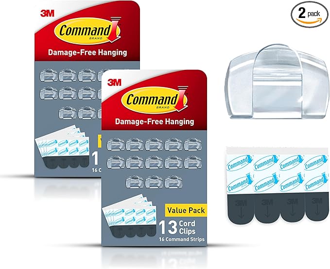 Command Round Cord Clips, Damage Free Hanging Cable, for Hanging Electrical Cables, 26 Clear Cord Clips and 32 Strips