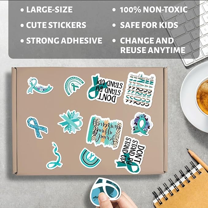 Support Squad Awareness Stickers Pack 50Pcs Vinyl Decals for Laptop Water Bottle Journal Scrapbook Waterproof Durable Set Teens Adults Advocates Mental Health