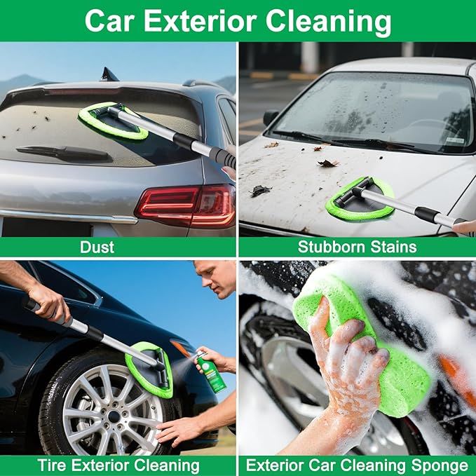 XINDELL 24-inch Windshield Cleaner Tool – Upgrade Large Head Car Interior&Exterior Window Cleaning Kit with Extendable Handle & 4 Microfiber Pads, Auto Wiper Brush for Car, Trucks, SUVs, RVs & Home