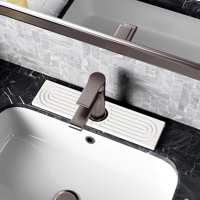 Stone Faucet Mat for Kitchen Sink, Diatomite Sink Protectors - Prevent Moisture Drying Stone Tray Fit Kitchen Counter & Bathroom Counter (White, 15.8" x 4")