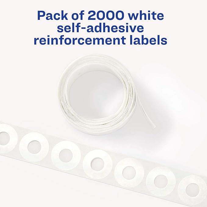Avery Self-Adhesive Hole Reinforcement Stickers, 1/4" Diameter Hole Punch Reinforcement Labels, White, Non-Printable, 1,000 Per Pack, 2-Pack, 2,000 Total (5615)