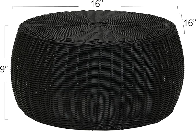 Household Essentials Handwoven Resin Storage Stool Ottoman, Black