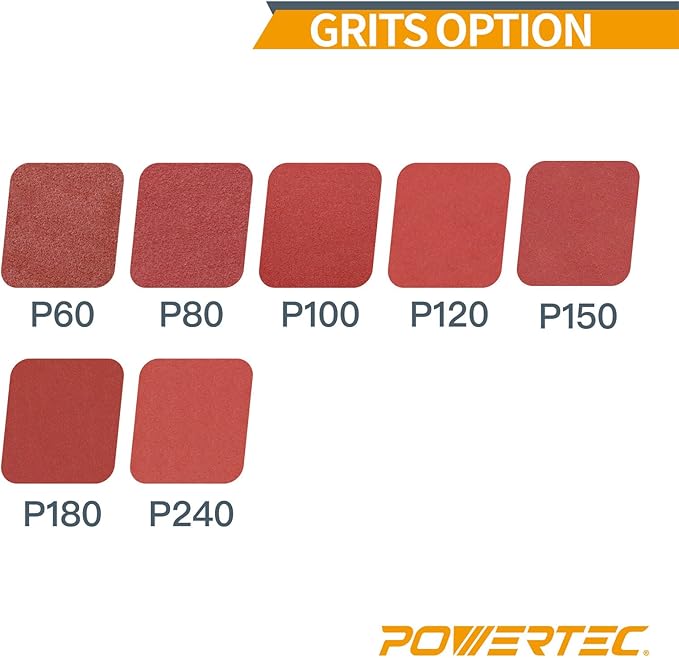 POWERTEC 45824, 6" x17 Holes, 240 Grit, A/O Hook and Loop Disc for Festool RO150 / ETS 150 Sander, Red, 50PK