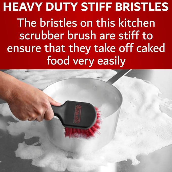 8 Inch Pot & Dish Kitchen Scrub Brush for Heavy-Duty Cleaning – Stiff Bristle Scrubber for Sink, Cast Iron, and Grill Grates - Kitchen Dish Scrubber Brush - 90048 by FryOilSaver Co.