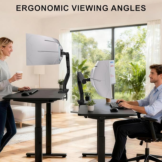 WALI Ultrawide Monitor Arm for 13-49 Inch Heavy Duty Curved Screens, Holds up to 44 Lbs, Adjustable Gas Spring Single Monitor Desk Mount with C-Clamp, Grommet Base, 75/100mm VESA, (GSM001XL), Black