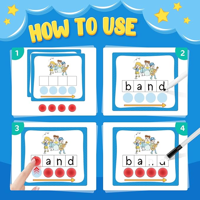 Torlam Elkonin Boxes Phonemic Awareness Phonics Games, Reading Spelling Sound Manipulatives Sight Word Flash Cards, Speech Therapy Toy Kindergarten Elementary Classroom Must Haves Homeschool Supplies