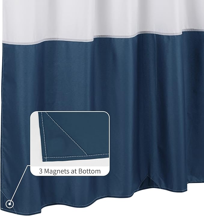 ALYVIA SPRING Waterproof Fabric Shower Curtain Liner - Soft & Light-Weight Cloth Shower Liner, 3 Bottom Magnets, Hotel Quality & Machine Washable - Standard Size 72x72, White and Navy