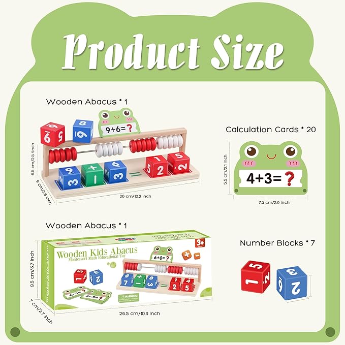 Wooden Math Learning Toys, Number Blocks Toys, Abacus for Kids Math,Montessori Toys for 3-5 Year Old Boys Girls Birthday Gifts