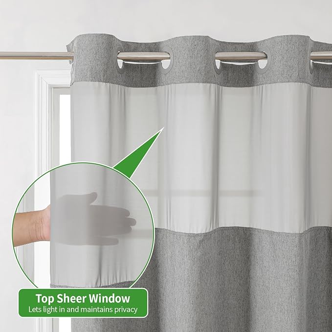 Stall No Hooks Needed Linen Textured Shower Curtain with Snap-in Fabric Liner Set,Hotel Luxury Decor Shower Curtains for Bathroom,Waterproof & Washable,60Wx74H,Grey/Gray